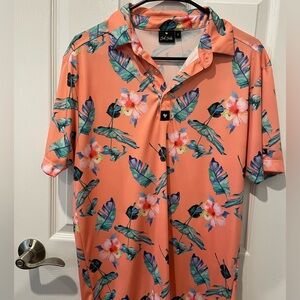 Bad Birdie Tropical Floral Golf Polo - Orange and Green